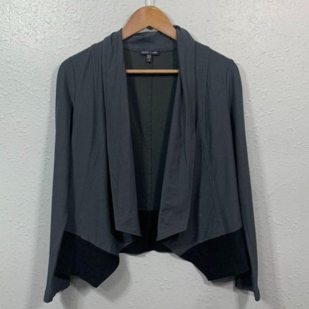 Eileen Fisher Gray Black Colorblock Drape Cardigan